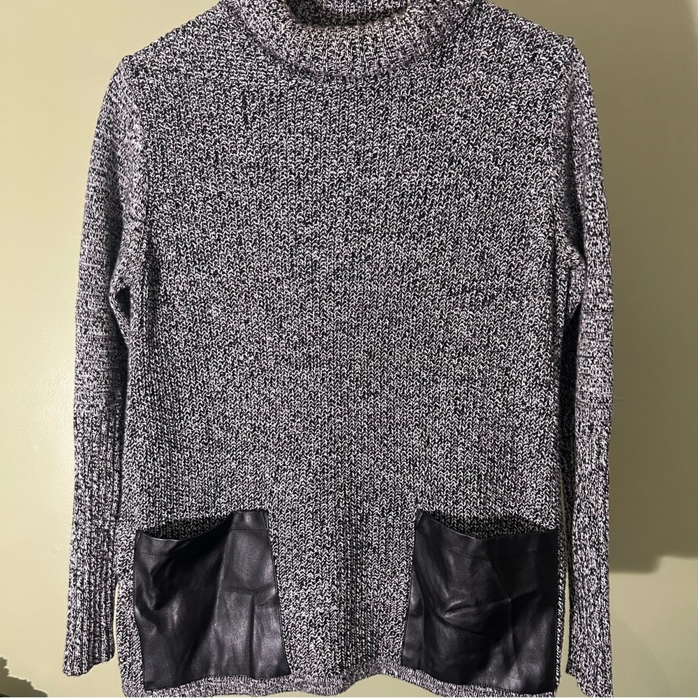 August Silk Gray Cowl Neck Sweater with Black Pockets